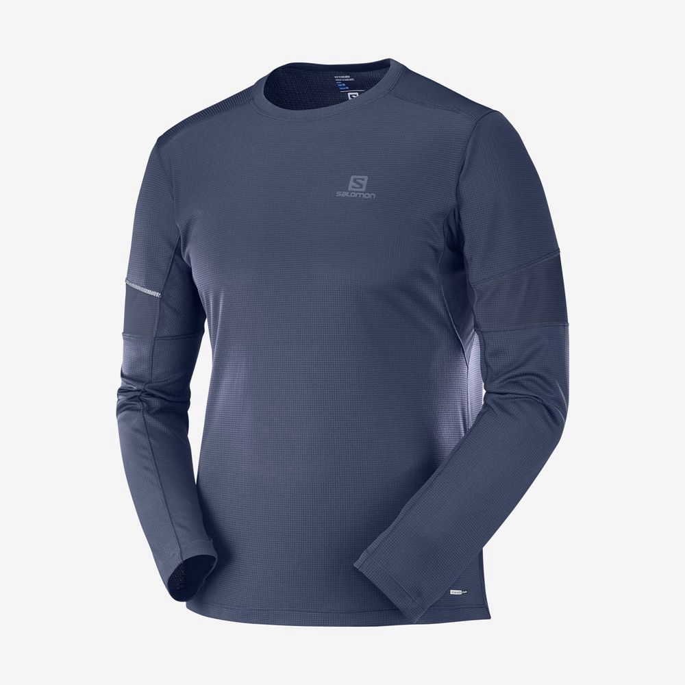 Tops Salomon Homme Bleu Marine - Salomon AGILE LS M - France (0834-WDGYH)